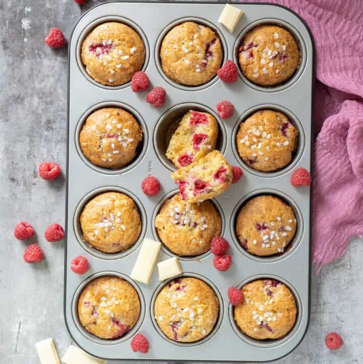 Raspberry and White Chocolate Muffins - El Mundo Eats