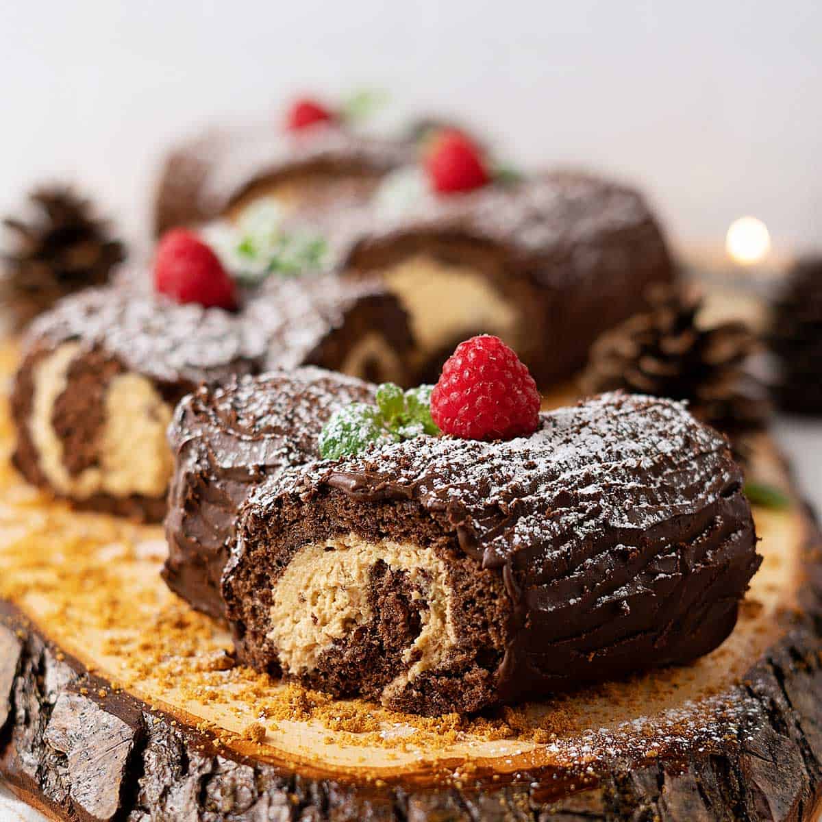 Chocolate Mocha Yule Log Cakes - Sprinkle Bakes
