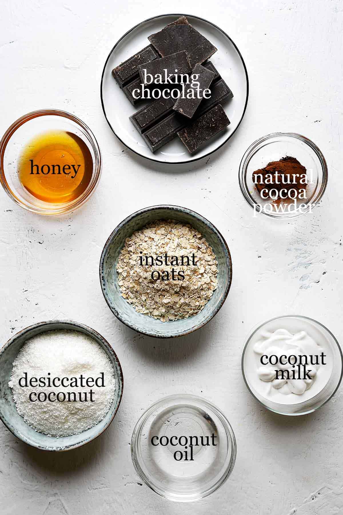 Ingredients for healthy chocolate coconut tarts