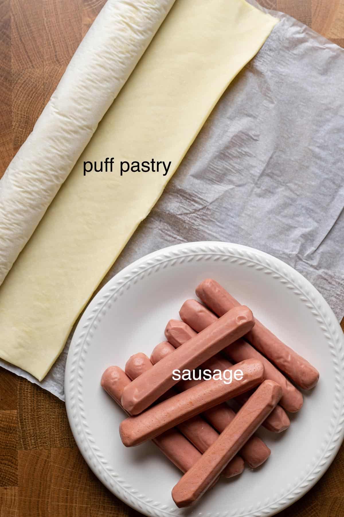 Ingredients to make hot dog mummies.