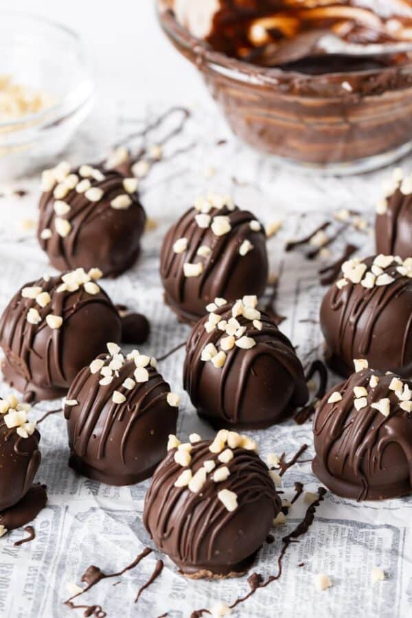 chocolate balls on a table.