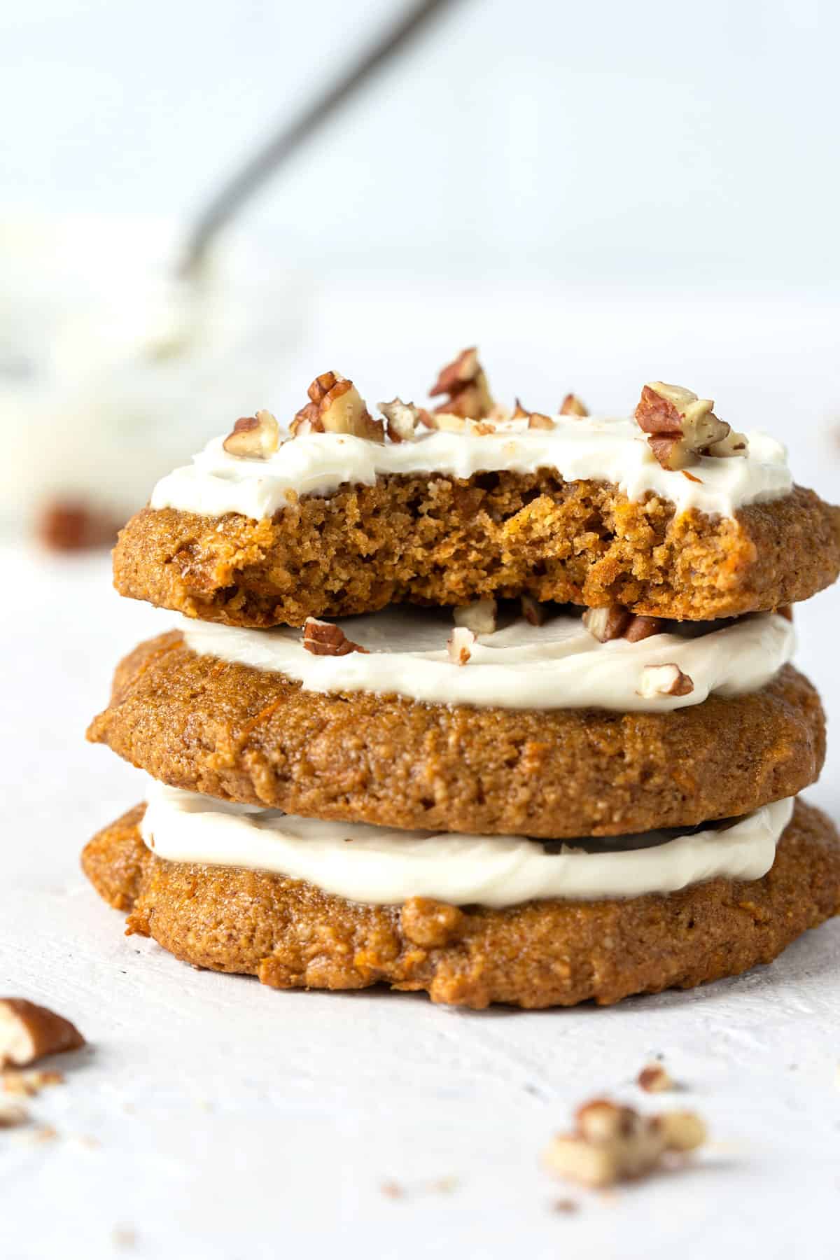 Stacked healthy carrot cake cookies.