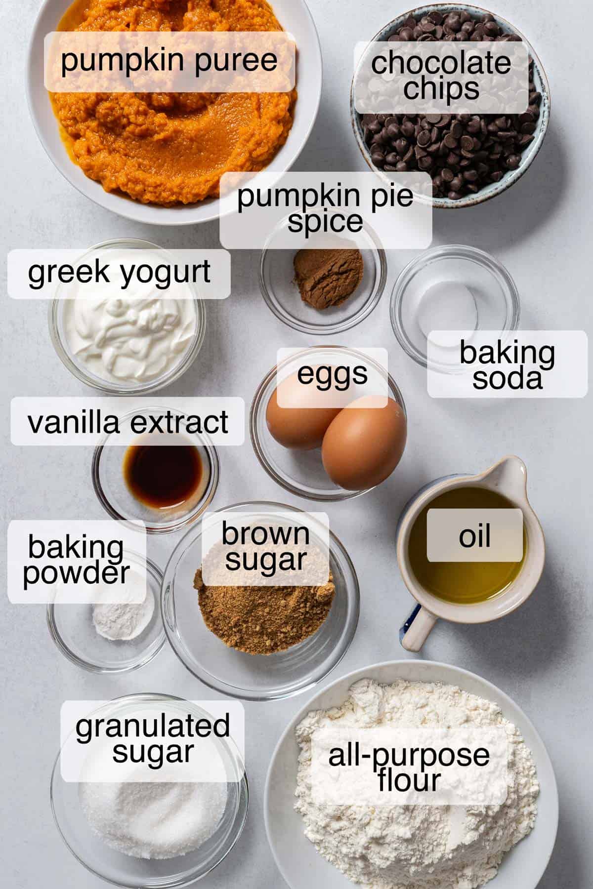 Ingredients to make pumpkin muffins.