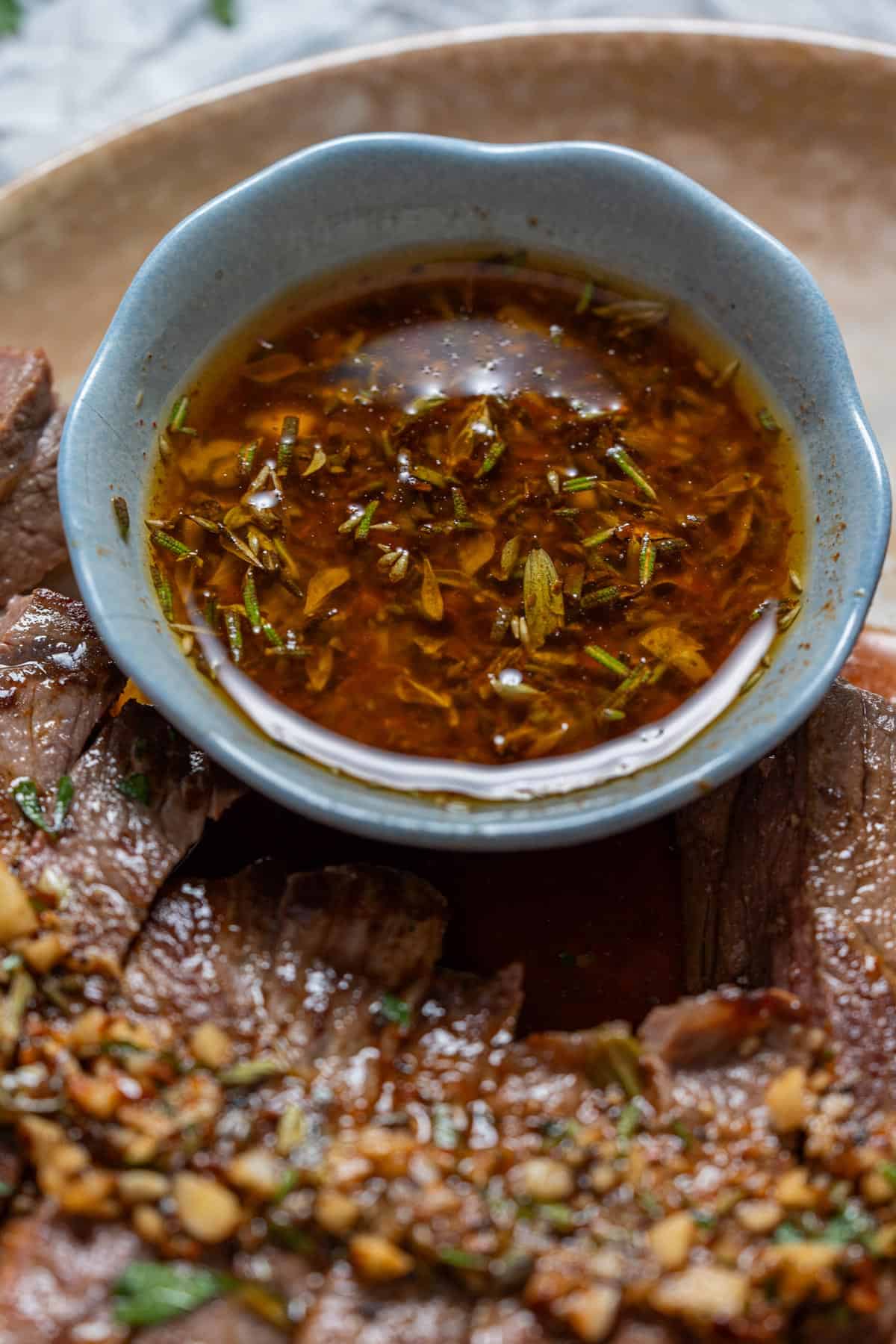 A serving portion of chimichurri.