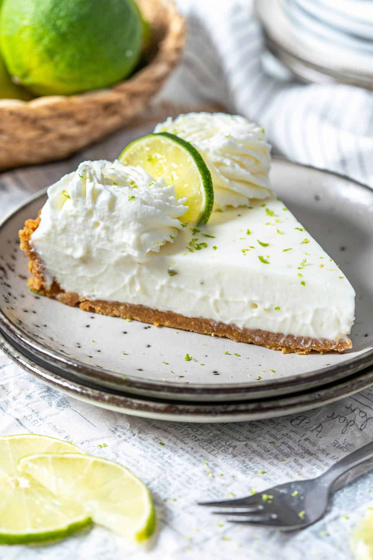 A slice of no-bake key lime pie.