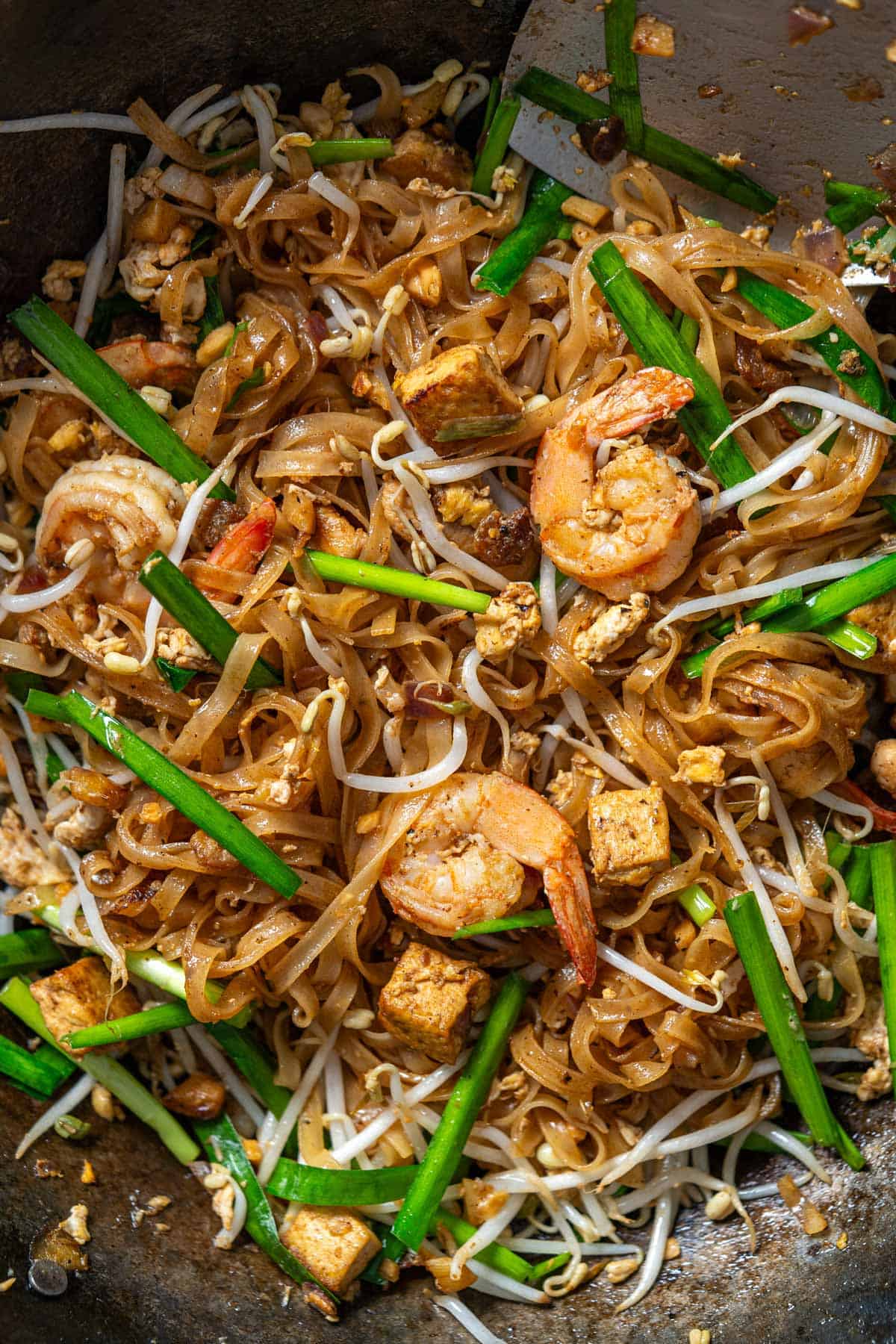 Easy pad Thai recently cooked in a wok.