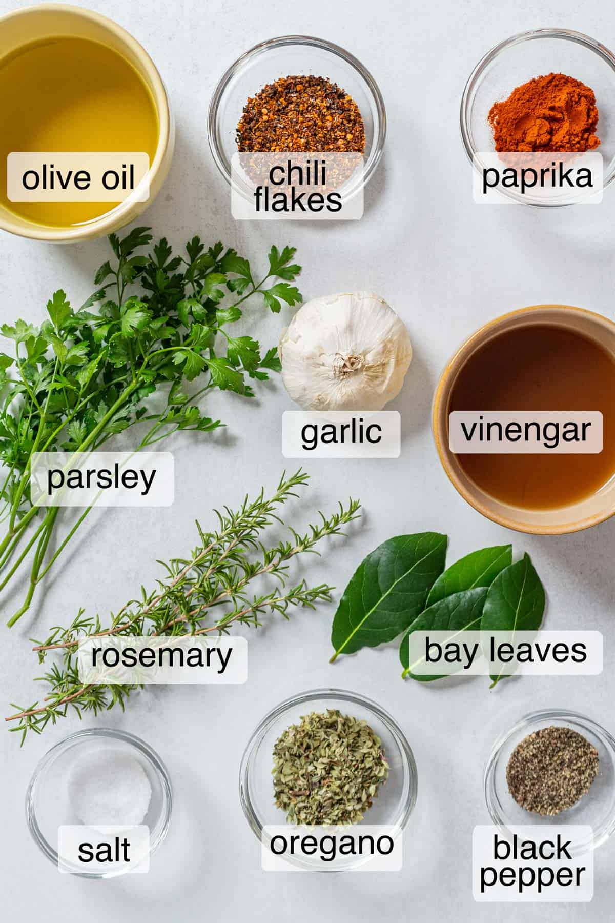 Ingredients to make authentic Argentine chimichurri.