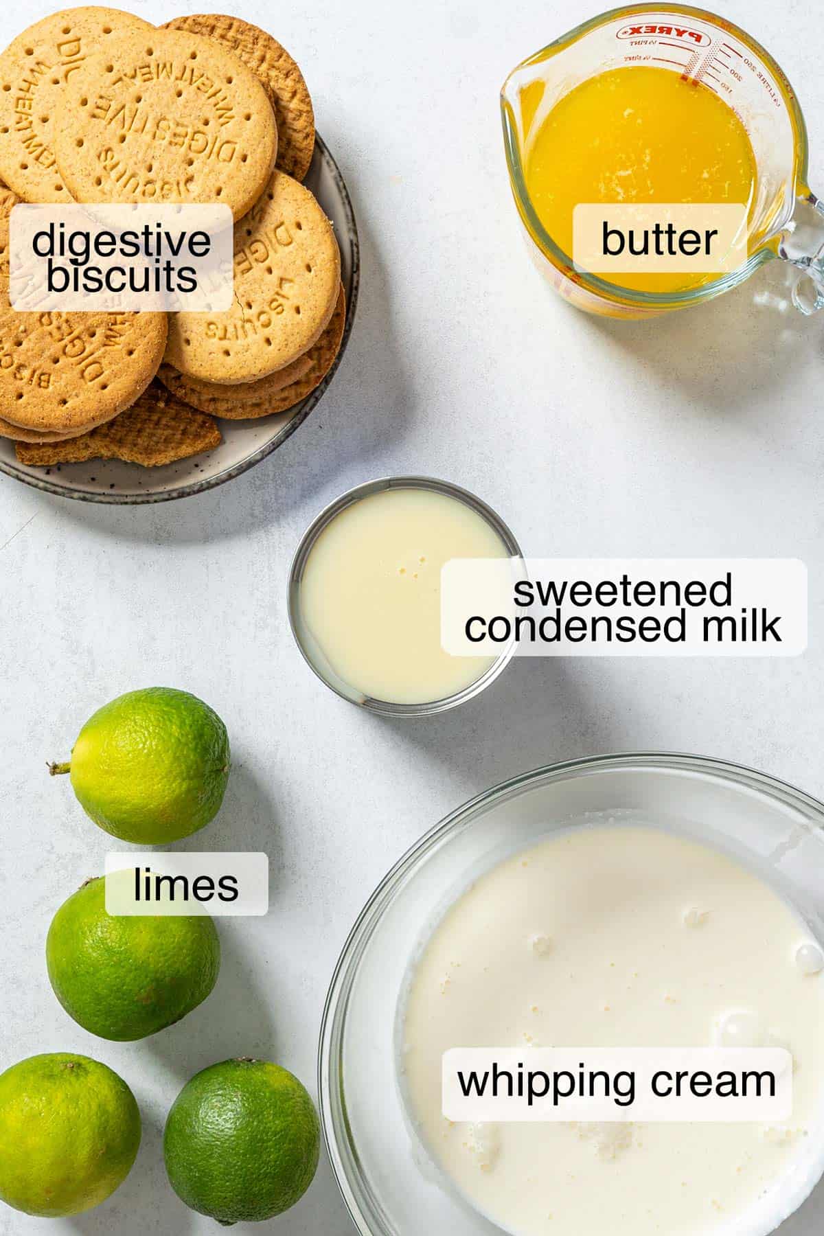 Ingredients to make no-bake key lime pie.