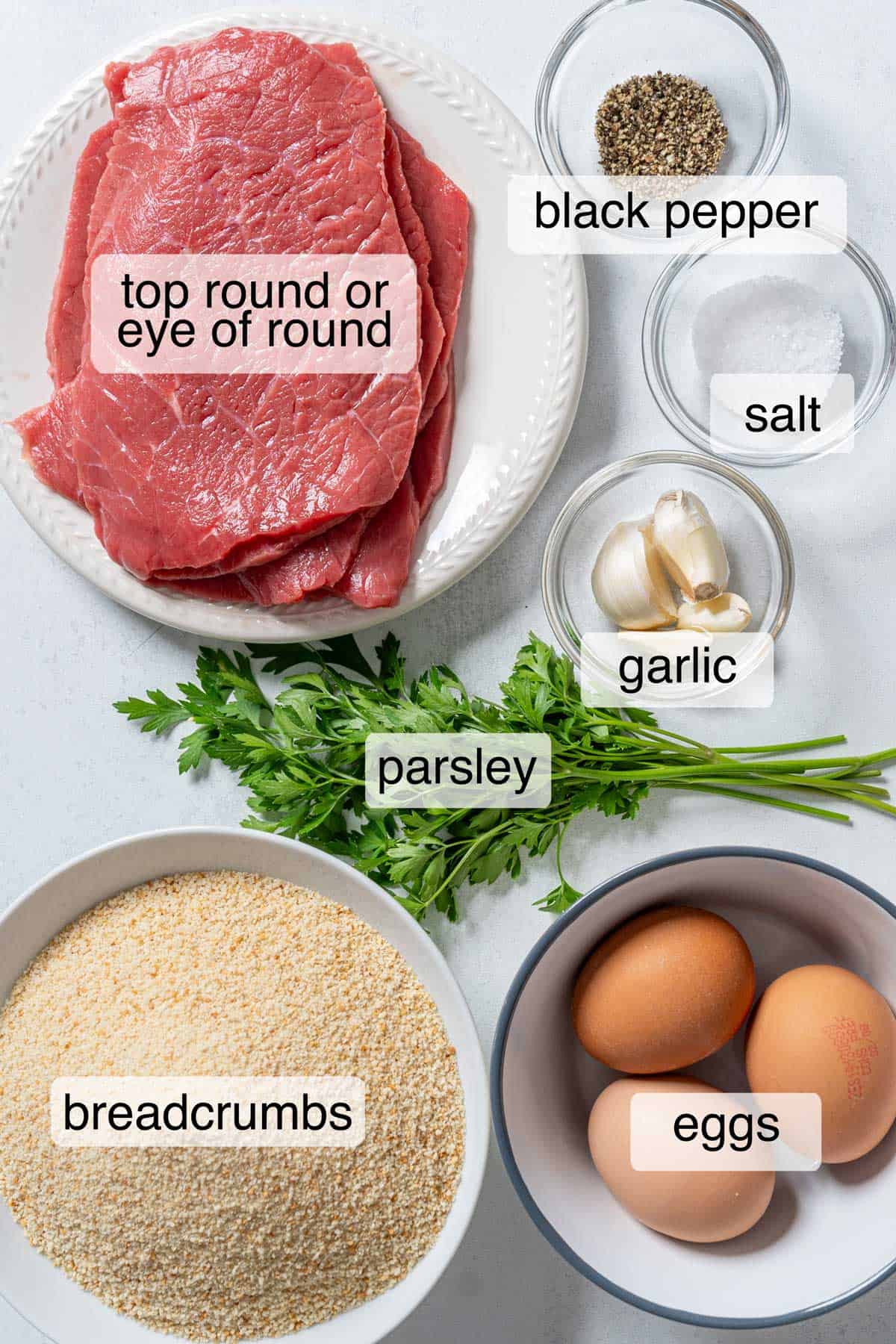 Ingredients to make milanesa steak.