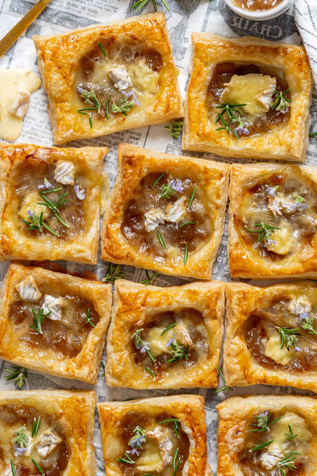 Caramelized onion tartlets with camembert.