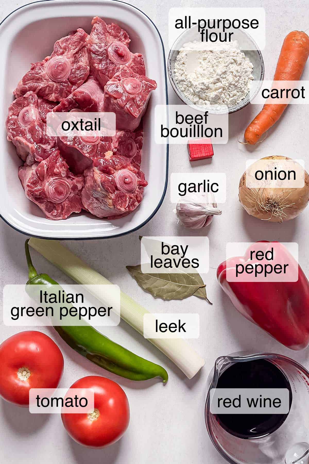 Ingredients to make oxtail stew.