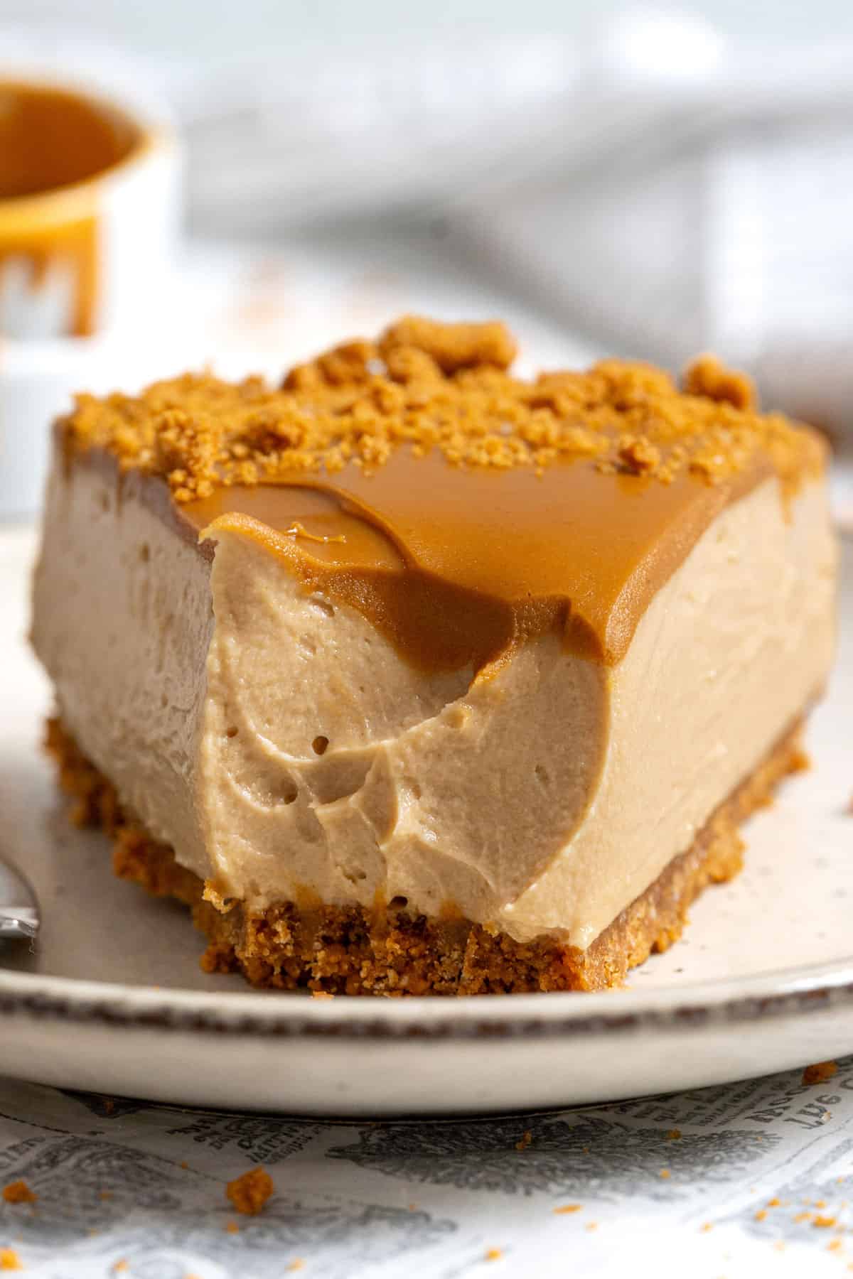 Showing the creamy texture of the cheesecake.